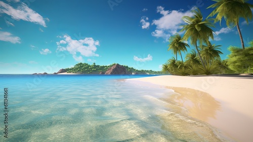 Escape to a tropical paradise with ultra detail HD backgrounds that capture the essence of sunny beach. The scene reveals a breathtaking coastal panorama, beach with tree, Generative AI