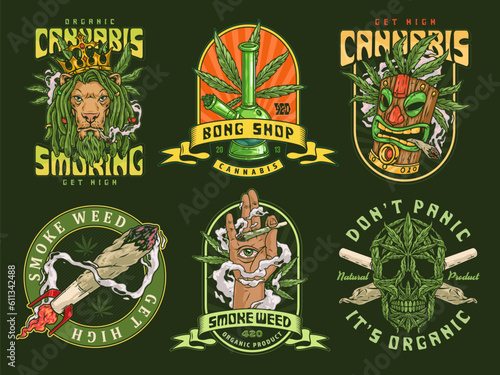 Cannabis store set poster colorful
