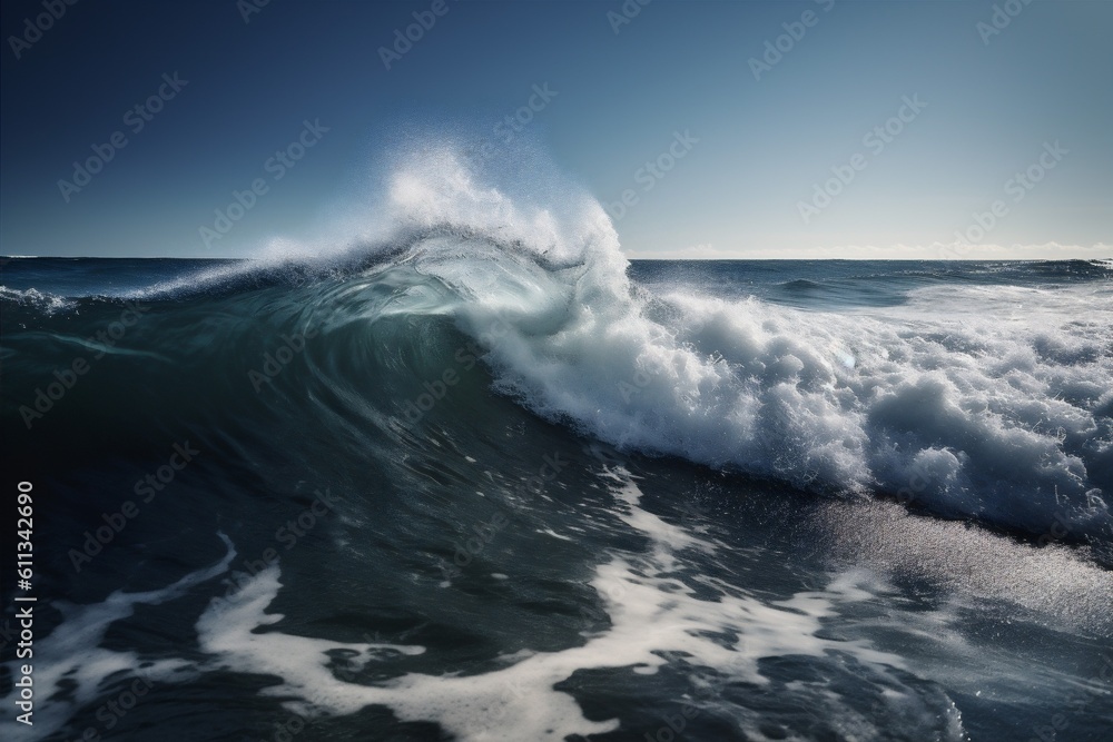 liquid blue water crash ocean wave cool sea surfing nature. Generative AI.