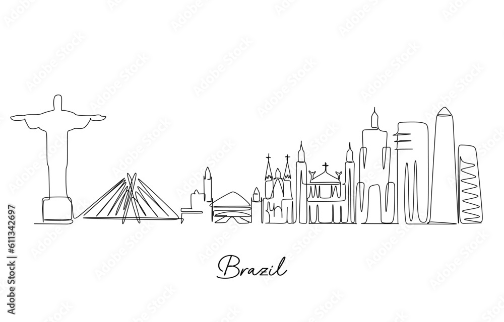 Brazil city skyline, hand drawn illustration, vector design for travel and tourism destination.