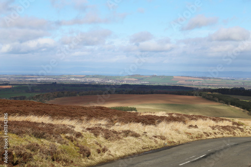A view of the beautiful countryside and rolling hills of the Scottish Borders in southern Scotland, UK.