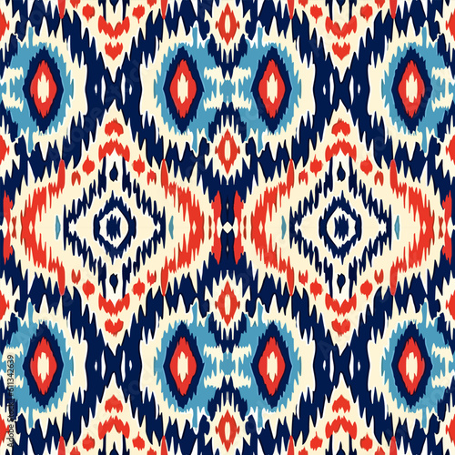 Ikat geometric folklore tribal ethnic ornament vector texture. Seamless striped Aztec style pattern.