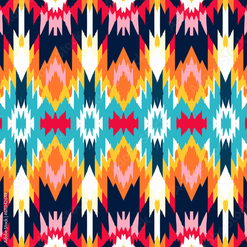 Ikat geometric folklore tribal ethnic ornament vector texture. Seamless striped Aztec style pattern.