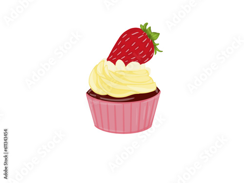 Creamy Chocolate Cake Decorated with Strawberries. on a white background.