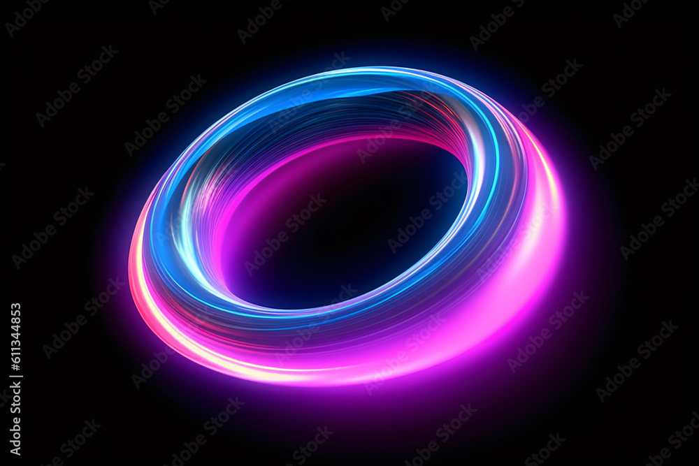 Neon light circle frame on dark background, tech glow background Neon light circle frame on dark background, tech glow background