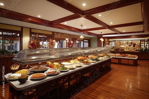 Fototapeta Naklejka Na Ścianę i Meble -  international buffet with a variety of dishes for guests to choose from, created with generative ai