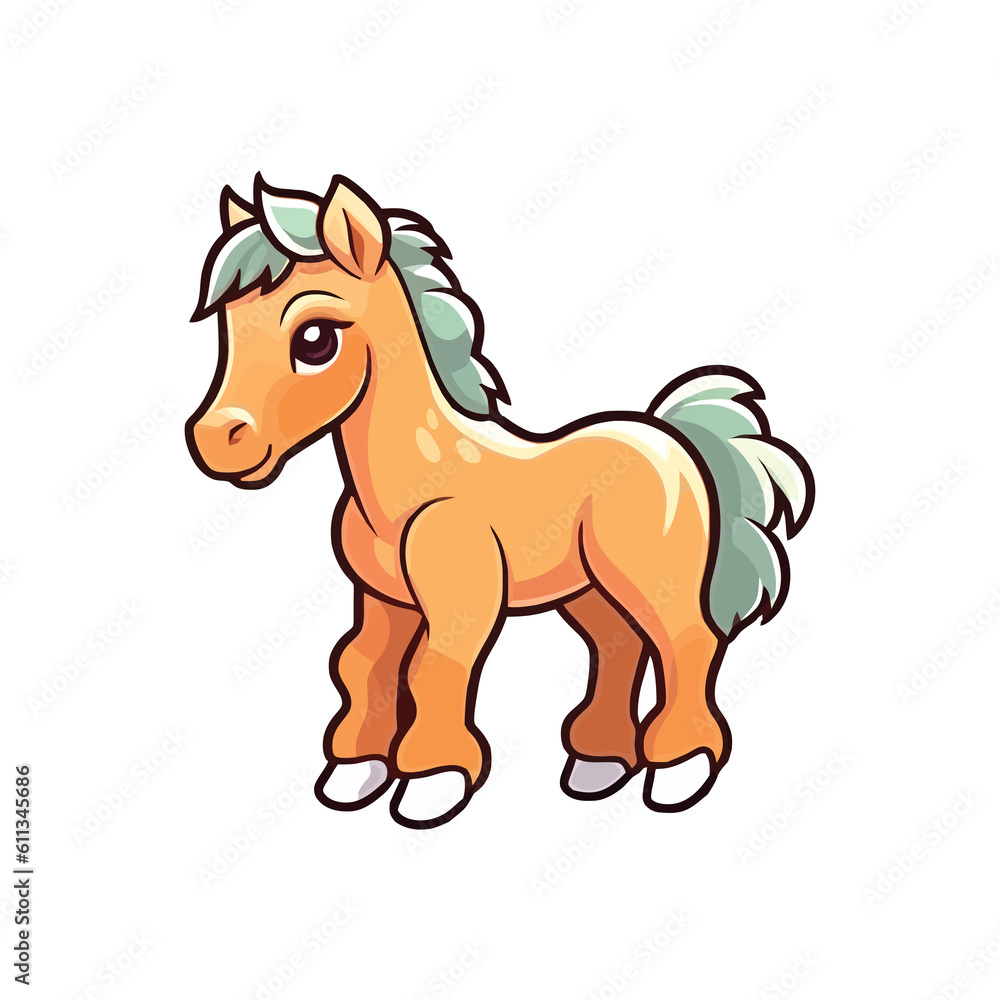 Enchanting Horse: Endearing 2D Illustration of a Charming Galloping Friend