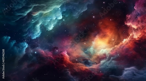 Colorful space galaxy cloud nebula. Stary night cosmos. Universe science astronomy. Supernova background. Generative ai. © Aiakos