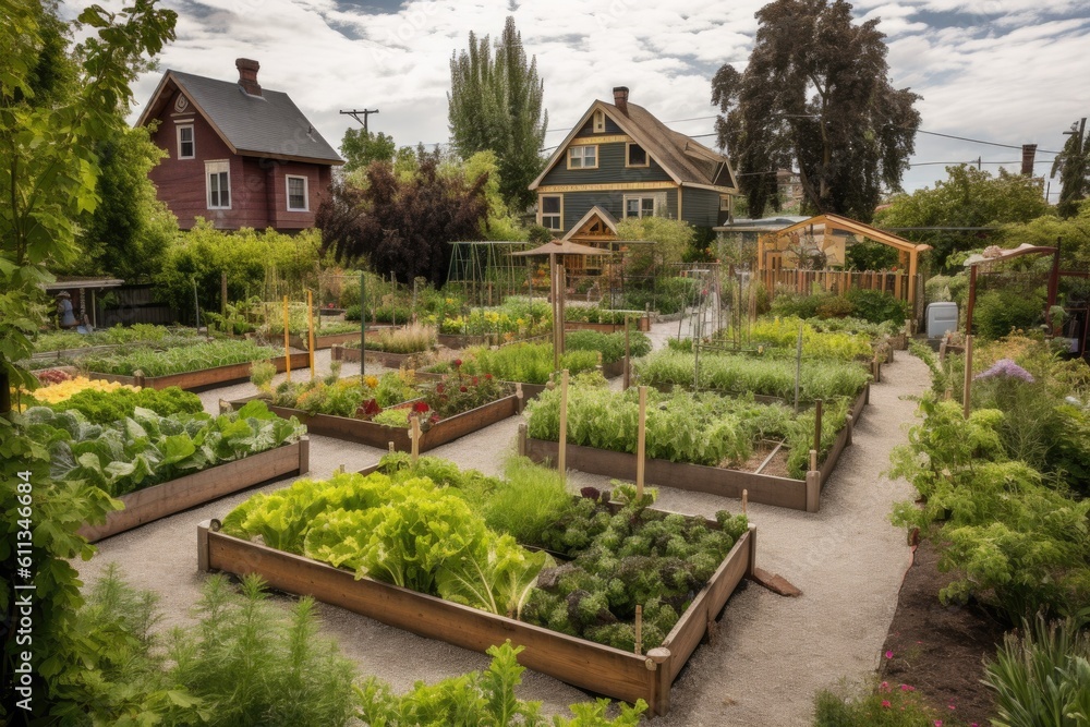 community garden with a variety of fruits and vegetables growing, created with generative ai community garden with a variety of fruits and vegetables growing, created with generative ai