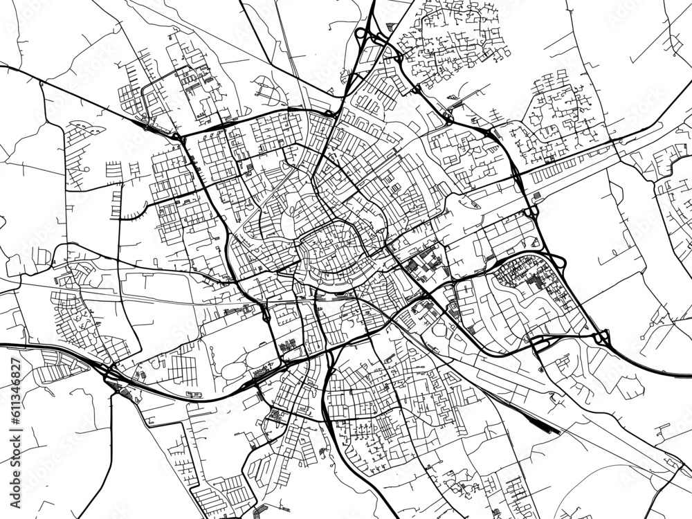 Vector road map of the city of  Groningen in the Netherlands on a white background.