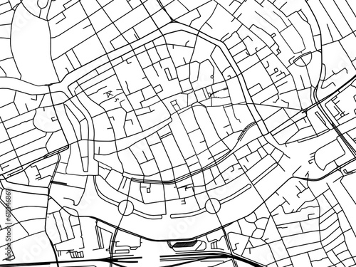 Vector road map of the city of  Groningen Centrum in the Netherlands on a white background.