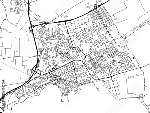 Vector road map of the city of  Hoorn in the Netherlands on a white background.