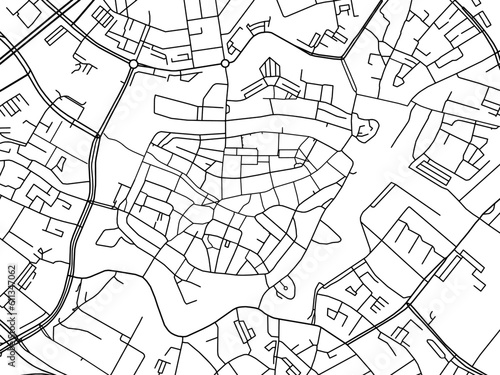 Vector road map of the city of  Zwolle Centrum in the Netherlands on a white background.