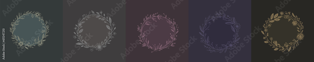set of hand drawn Vector invitation Wedding Wreath Background set of hand drawn Vector invitation Wedding Wreath Background
