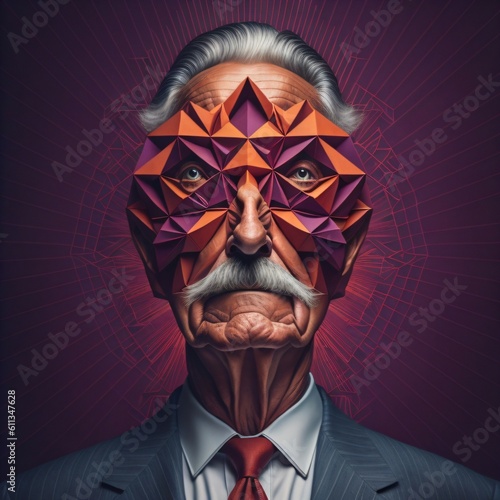 portrait of old man with abstract face
