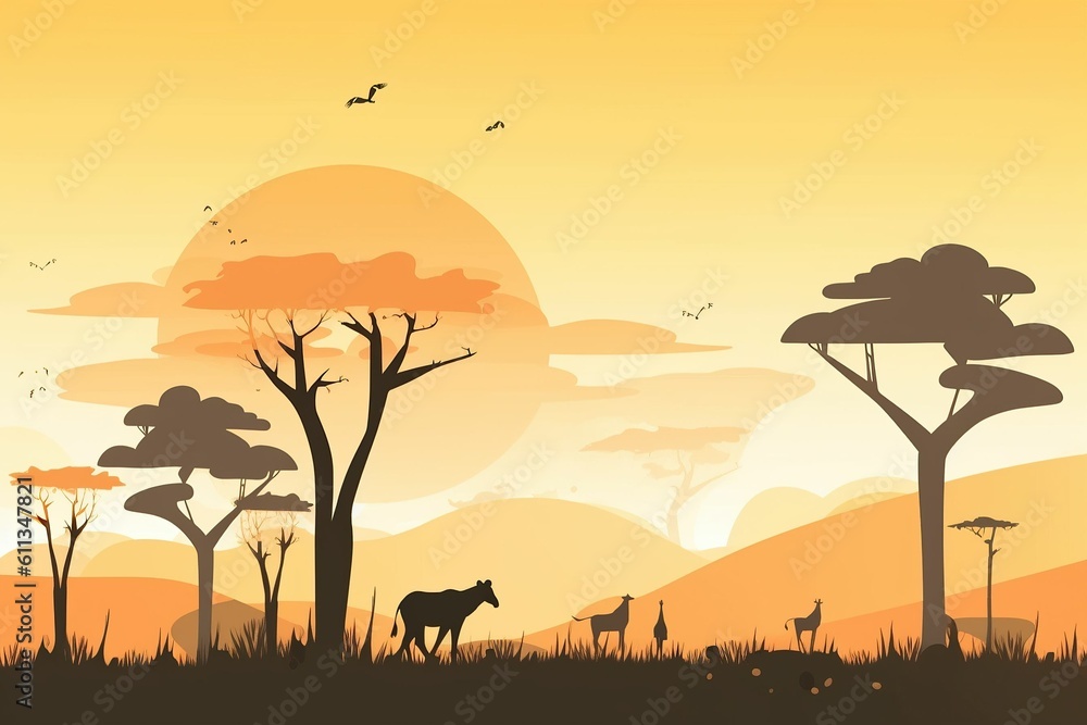 The illustration of landscape in savanna, AI contents by Midjourney The illustration of landscape in savanna, AI contents by Midjourney