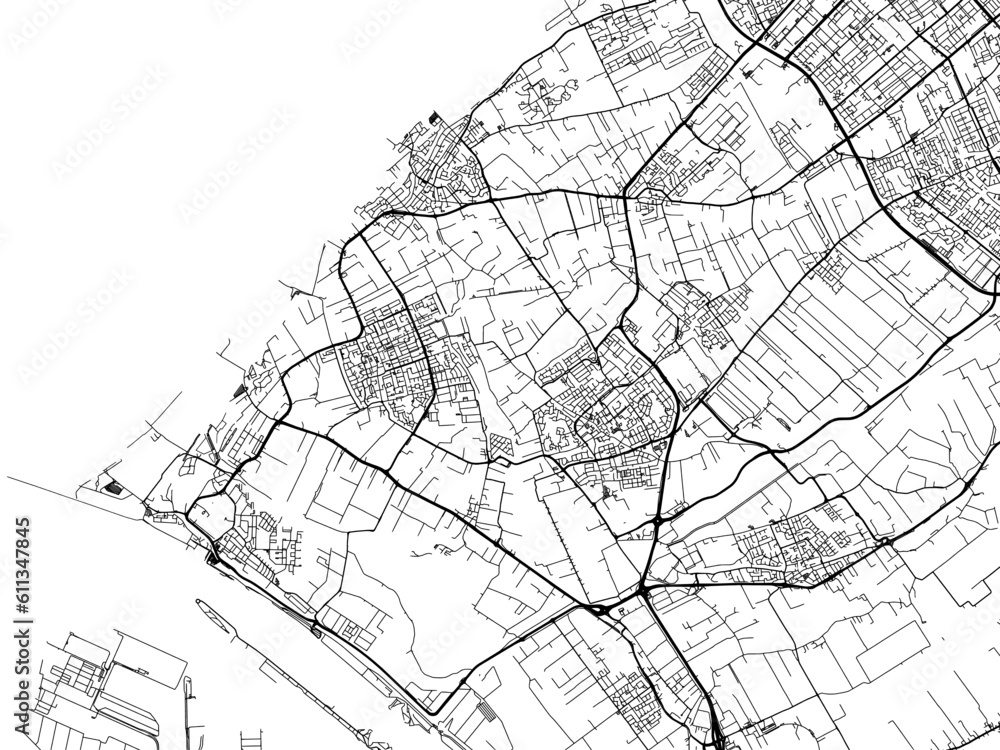 Vector road map of the city of  Westland in the Netherlands on a white background.