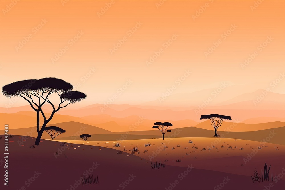 The illustration of landscape in savanna, AI contents by Midjourney