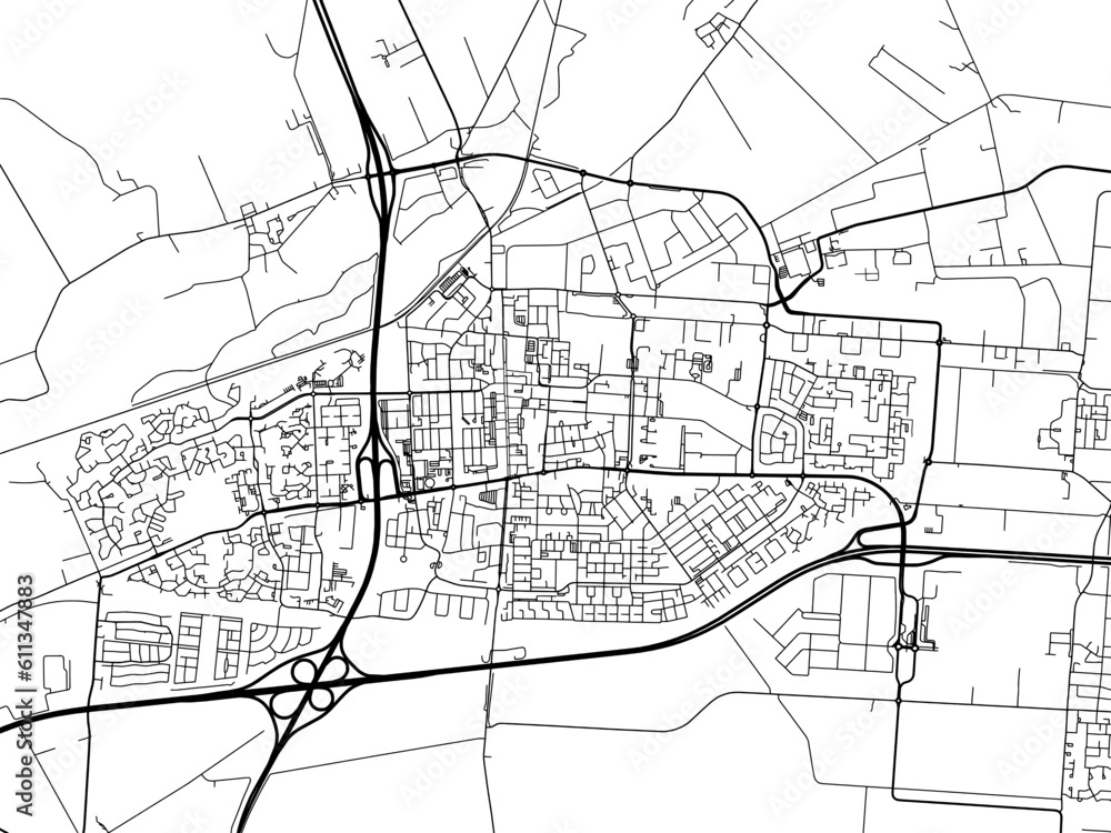 Naklejka premium Vector road map of the city of Hoogeveen in the Netherlands on a white background.