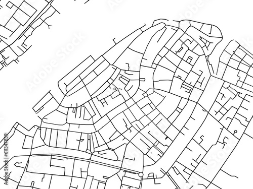 Vector road map of the city of  Dordrecht Centrum in the Netherlands on a white background.