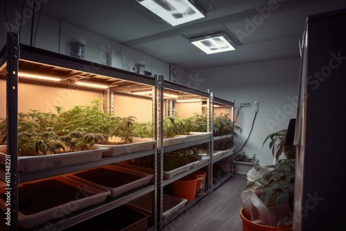 home-grow setup with industrial lighting and ventilation system to provide perfect growing conditions, created with generative ai © Alfazet Chronicles