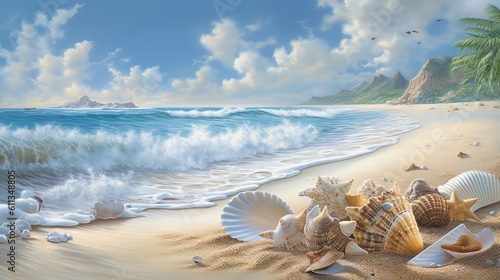 Immerse Yourself in the Ultra-Detailed Beauty of a Beach - HD Stock Image with Stunning Accuracy and Vibrant Colors - beach in the morning, Generative AI