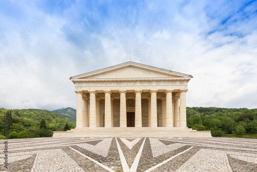 Possagno, Italy. Temple of Antonio Canova with classical colonnade and pantheon design exterior.