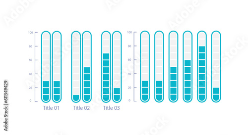 Vertical progress infographic chart design template set. Status report. Project completion. Visual data presentation. Editable bar graphs collection. Myriad Pro-Bold, Regular fonts used