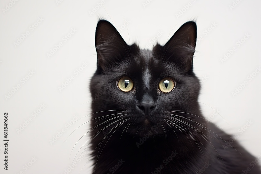 black cat portrait on white background