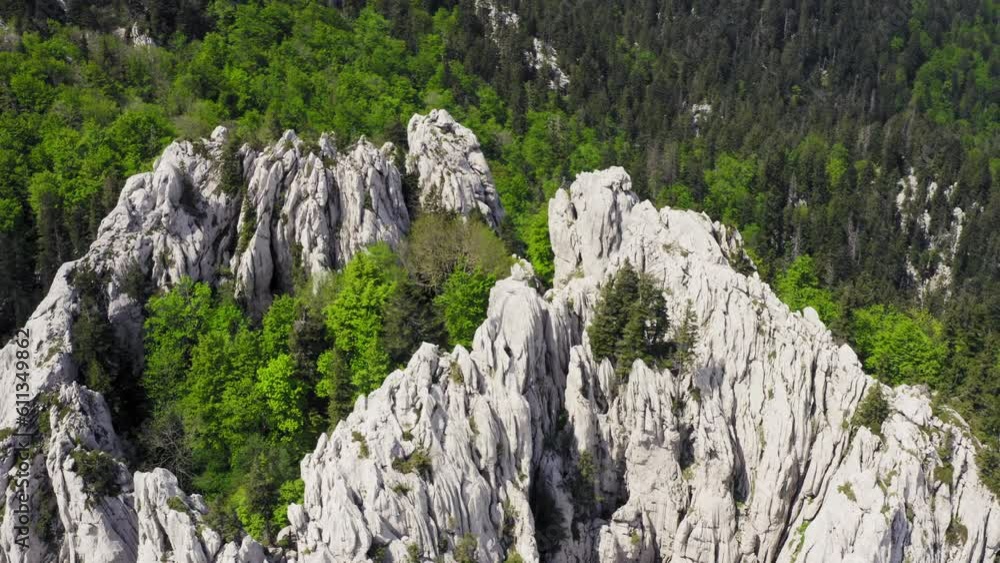 Aerial view of eroded limestone rocks Bijele stijene mountains in Croatia Aerial view of eroded limestone rocks Bijele stijene mountains in Croatia