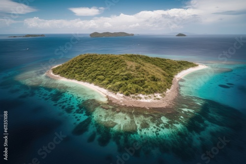 aerial view of remote island surrounded by crystal clear waters and white sand beaches  created with generative ai