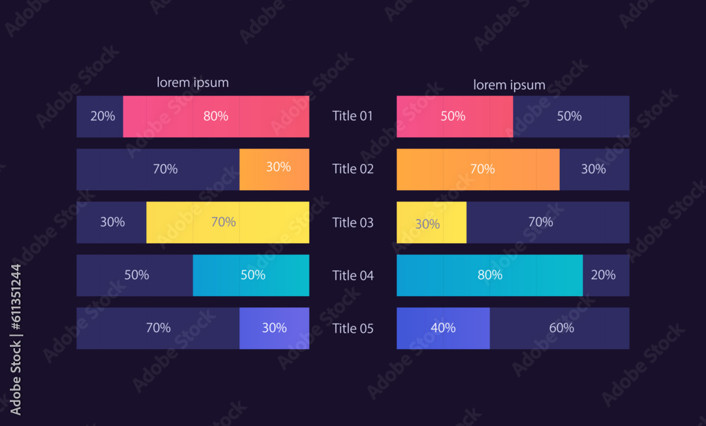 Mirror reflection infographic chart design template for dark theme