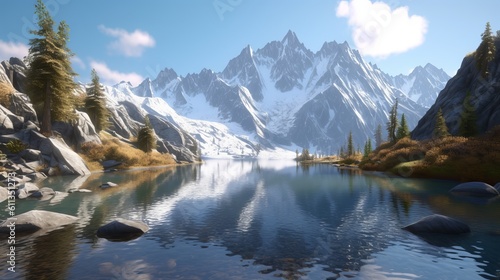 Immerse Yourself in the Breathtaking HD Beauty of Majestic Mountains: Unprecedented Detail and Clarity Captured with Precision, mountain river in the mountains, Generative AI