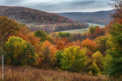rolling hills covered in colorful fall foliage  created with generative ai