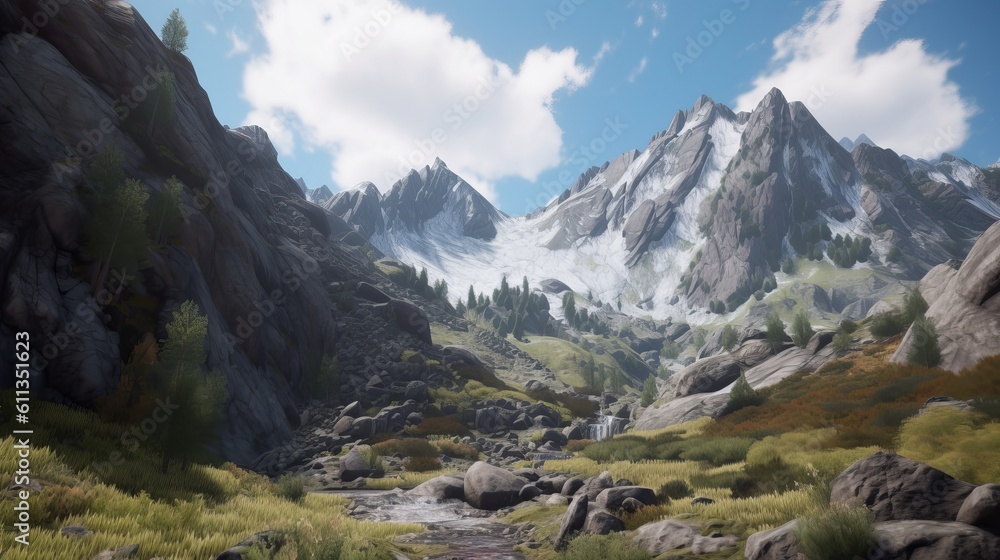 Immerse in the Majestic HD Mountain Landscape: Capturing Intricate Details and Vibrant Colors for a Truly Immersive Visual Experience, swiss mountains in the mountains, Generative AI