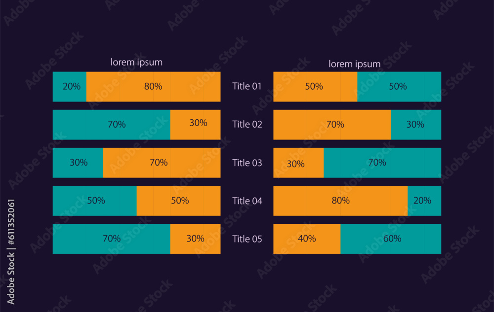 Mirror rectangular infographic chart design template for dark theme