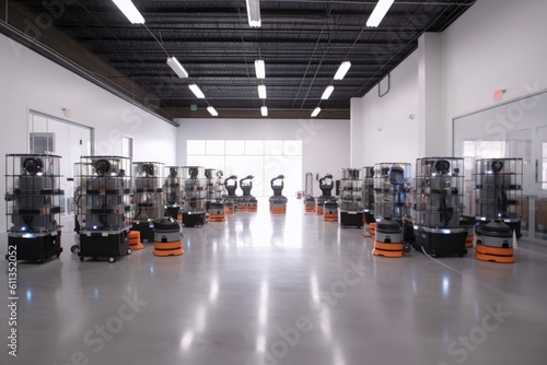 3d printing warehouse, with dozens of robots moving around and bringing products to life, created with generative ai © Alfazet Chronicles