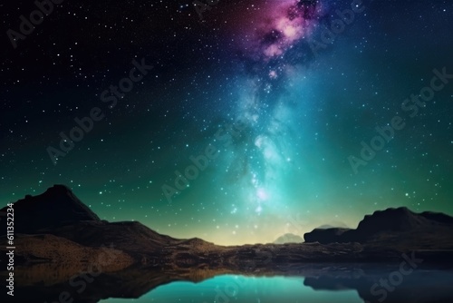 abstract and surreal landscape, with stars shining in the night sky, created with generative ai