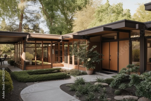 midcentury modern home with exterior and interior renovations, including new windows and doors, created with generative ai © Alfazet Chronicles