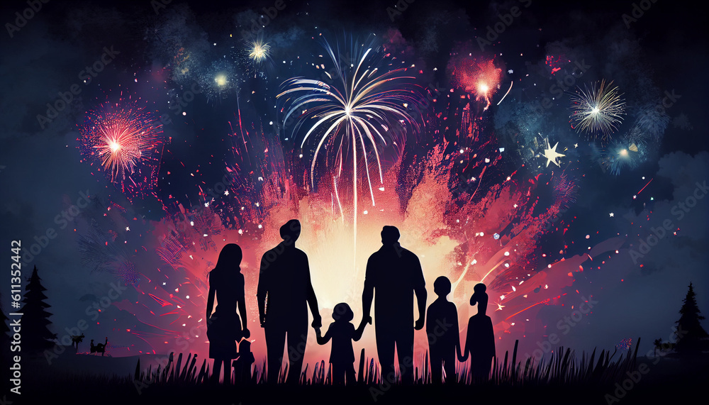 Illustration of family reunion at fourth of July july 4th celebration. American flag for Memorial Day, white graves, 4th of July, Labour Day. Ai generated image Illustration of family reunion at fourth of July july 4th celebration. American flag for Memorial Day, white graves, 4th of July, Labour Day. Ai generated image