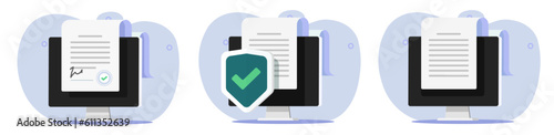 Secure document cyber online signature contract icon vector flat graphic, information text digital file, author editor internet digital tech, electronic virtual smart agreement license image clipart