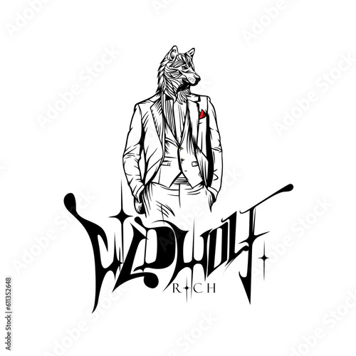 wolf man with tuxedo ,wolf man with the word wild wolf rich