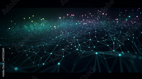 Data technology background. Abstract background. Connecting dots and lines on dark background. Generative ai.
