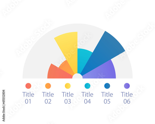 Half pie infographic chart design template. Economic sectors. Five slices. Editable arc infochart with different segments. Visual data presentation. Myriad Pro-Bold, Regular fonts used