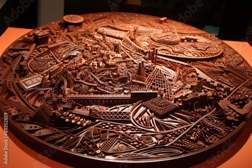 piece of art made out of chocolate, including intricate details and patterns, created with generative ai