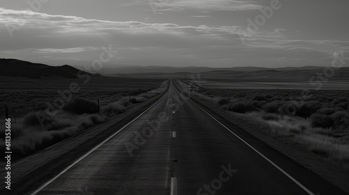 an empty freeway with a dramatic dark sky. Generative AI