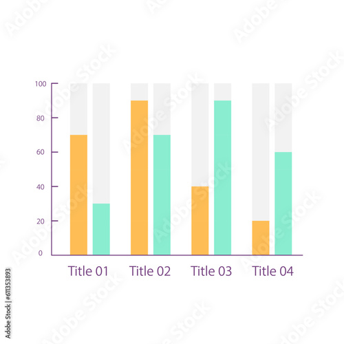 Grouped columns infographic chart design template. Compare two indicators. Sales information. Editable infochart with vertical bar graphs. Visual data presentation. Myriad Pro-Bold, Regular fonts used