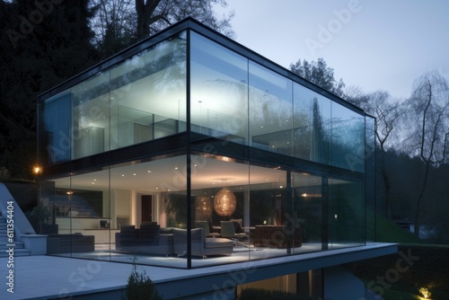 modern glass exteriors with sleek and minimalist design, created with generative ai