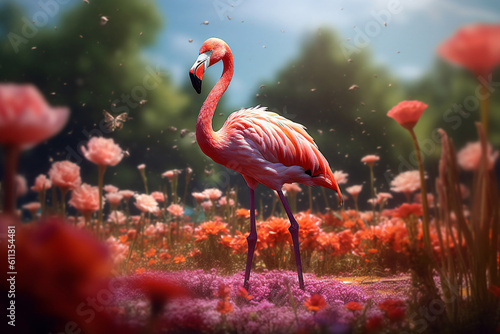 Flamingo Images  Discover the Grace and Beauty of Pink Flamingos in Nature  Explore the Fascinating World of Flamingos in the Wild and at the Zoo. Admire the Vibrant Colors  Long Necks  Generative Ai