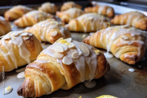 homemade croissants, filled with smooth almond paste and topped with thin layer of lemon icing, created with generative ai © Alfazet Chronicles